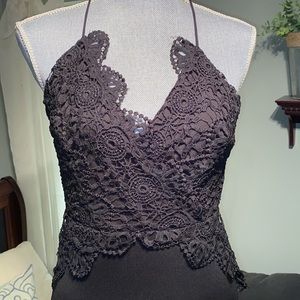 Shein little black dress sexy Slinky black lace crochet top slip dress xs